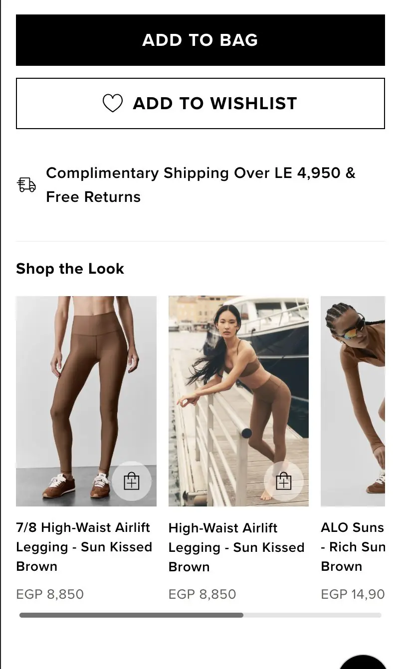 Alo Yoga: Mobile product page: Add to Bag and Shop the Look