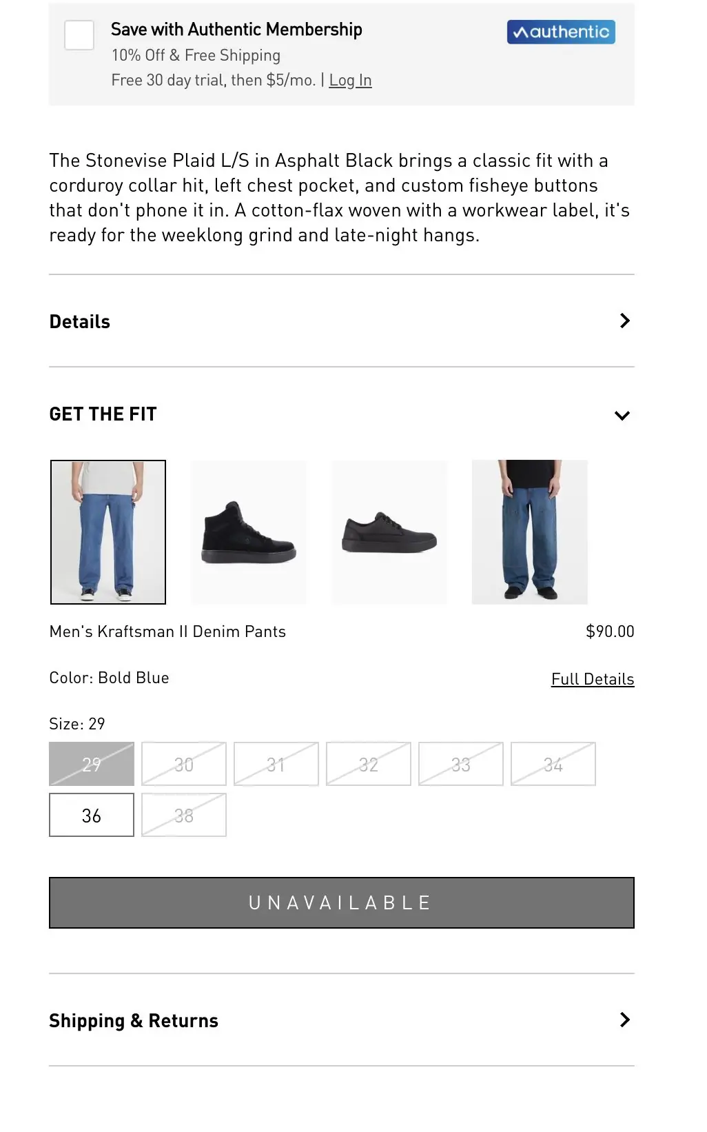 Volcom: Get the Fit module with size selection